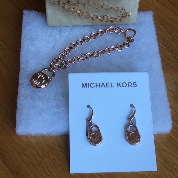 Michael Kors Jewelry - Michael Kors rose gold bracelet and earrings. NWOB